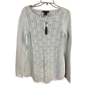 Presswick & Moore crocheted sweater Sz M Lt blue/Silver NWT